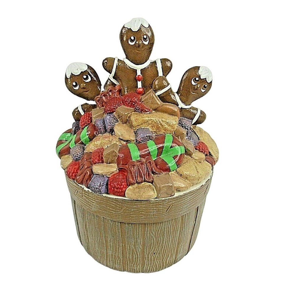 Vintage Gingerbread Man Bowl Candy Dish with Lid Christmas Treats 9"
